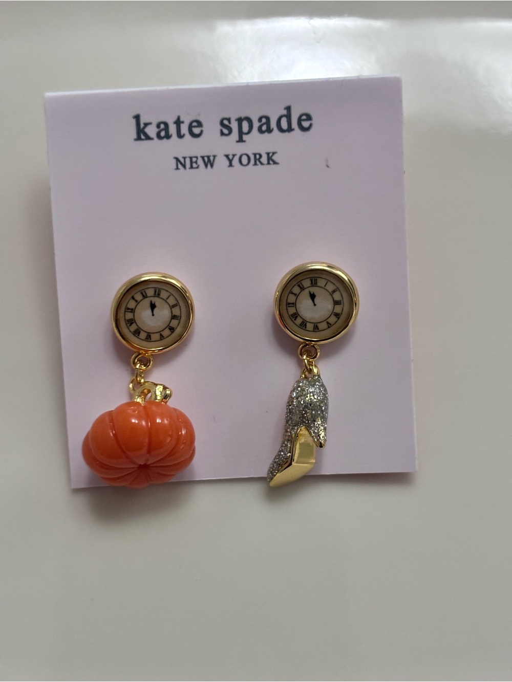 kate spade Kids' Pumpkin & Glass Slipper Mismatch Earrings - Orange & Silver